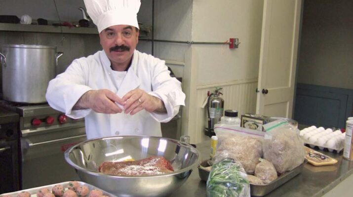 Actor Frankie Imbergamo working on his meatball recipe
