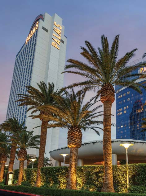 the Palms hotel in las vegas lit up at night